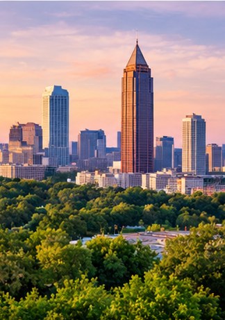 Illustrative skyline artwork representing Atlanta