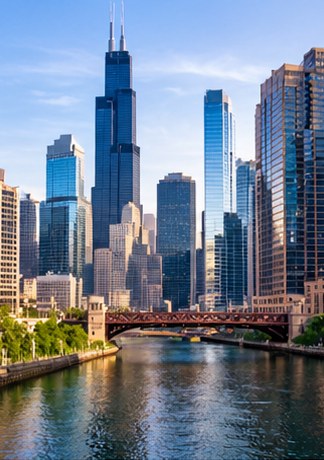 Illustrative skyline artwork representing Chicago