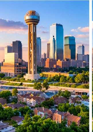 Illustrative skyline artwork representing Dallas