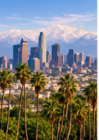 Illustrative skyline artwork representing Los Angeles