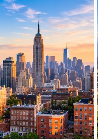 Illustrative skyline artwork representing New York City