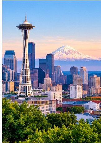 Illustrative skyline artwork representing Seattle